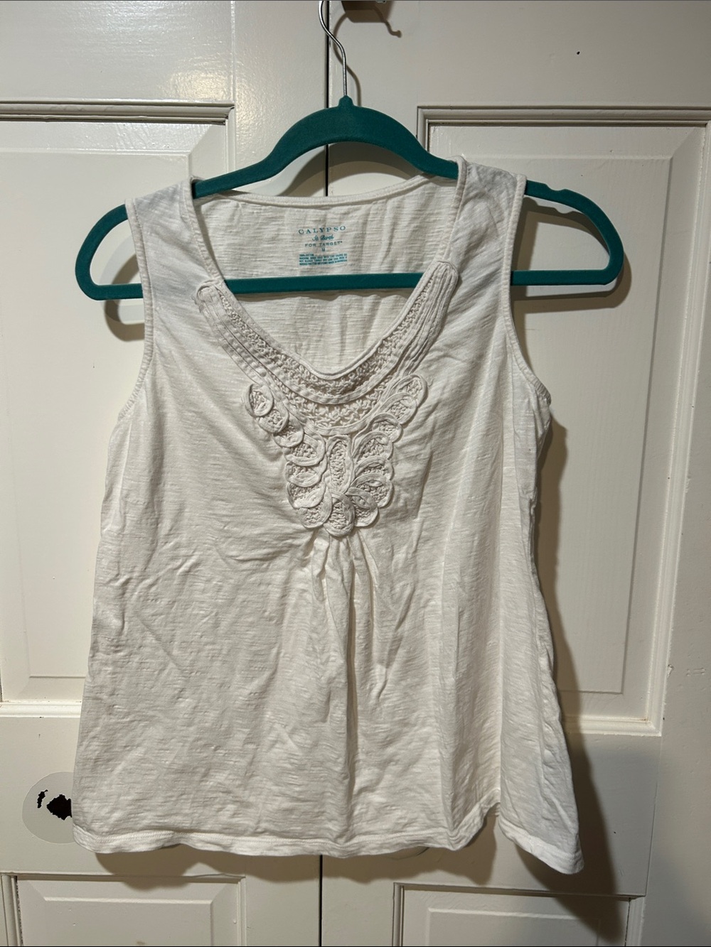 Calypso St. Barth White Embroidered V-Neck Tank